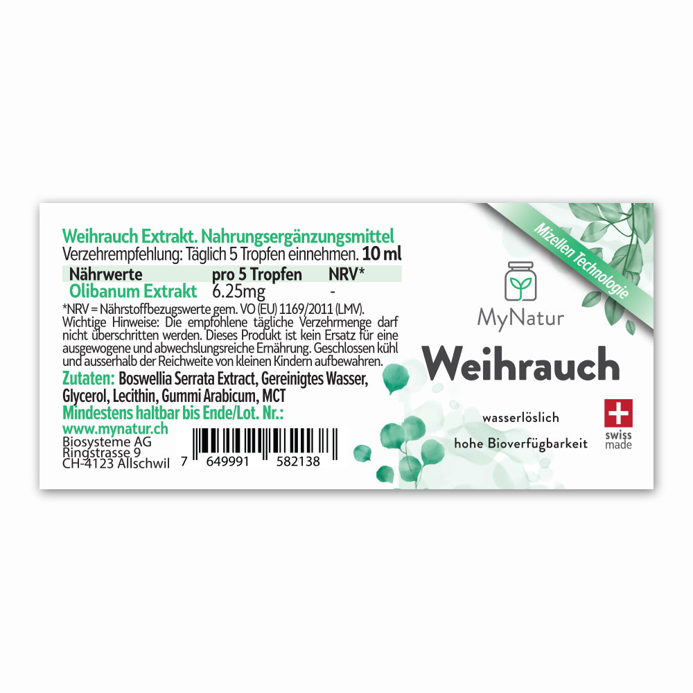 Inhaltsstoffe und Produktangaben - MyNatur Weihrauch Tropfen