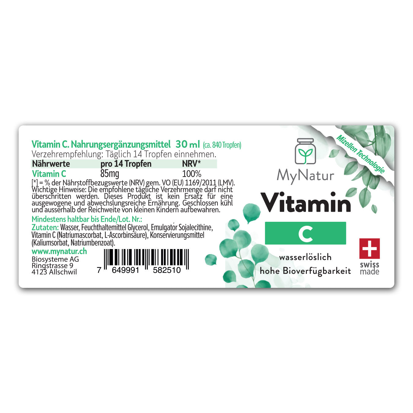 Inhaltsstoffe und Produktangaben - MyNatur Vitamin C Tropfen
