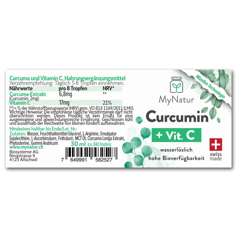 Inhaltsstoffe und Produktangaben - MyNatur Curcumin + Vitamin C Tropfen