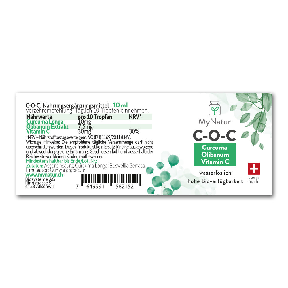 Inhaltsstoffe und Produktangaben - MyNatur COC Tropfen