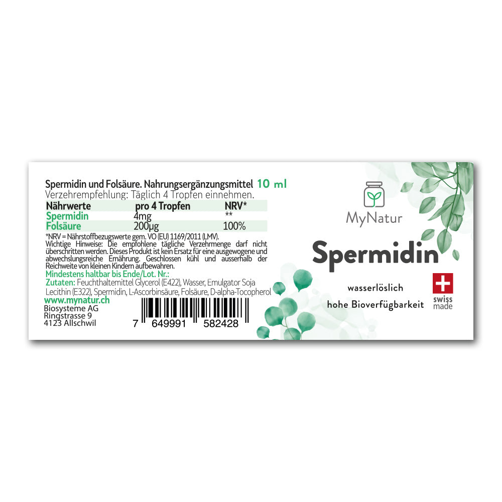 Inhaltsstoffe und Produktangaben - Spermidin Tropfen Vorteilsbundle 3x10 ml